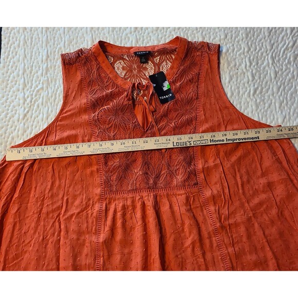 TORRID Womens 2X Orange Swiss Dot Crochet Inset Tank Top Boho Feminine Fairy - Picture 14 of 16